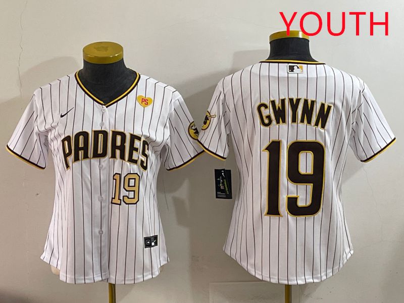 Youth San Diego Padres #19 Gwynn White Stripe Game 2025 Nike MLB Jersey style 6->youth mlb jersey->Youth Jersey